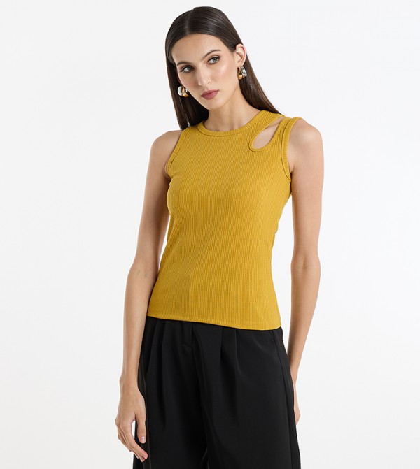 Ribbed Cut-Out Detail Sleeveless Top