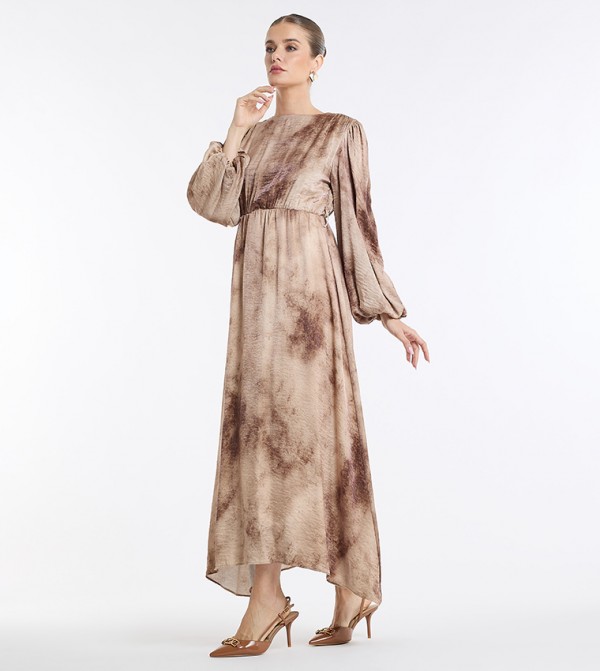 Patterned Balloon Sleeves Maxi Dress