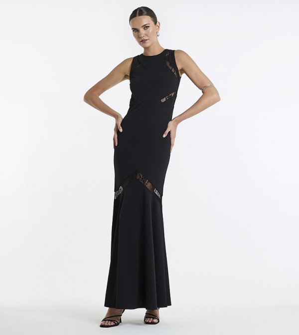 Lace Detail Sleeveless Evening Dress
