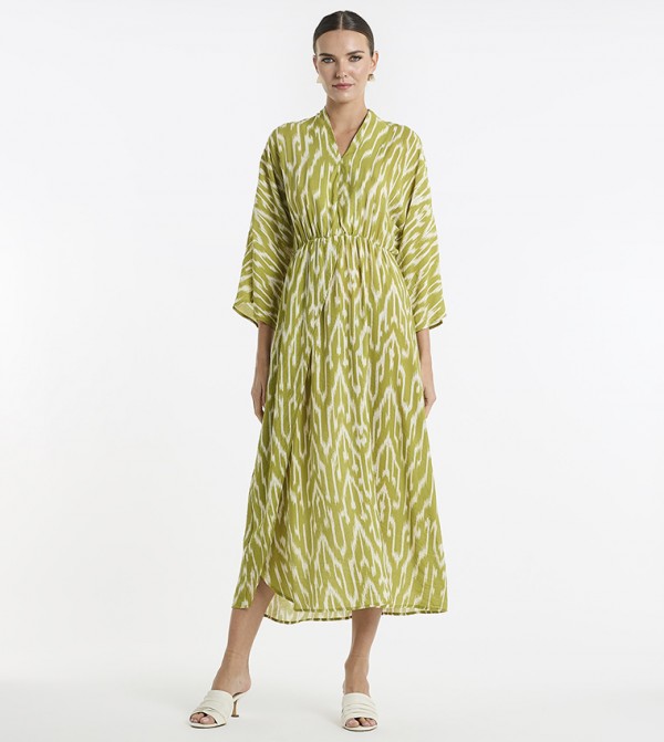 Printed V-Neck Fit and Flare Dress