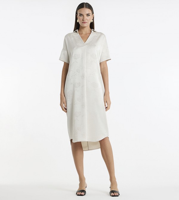Jacquard Collared Midi Dress