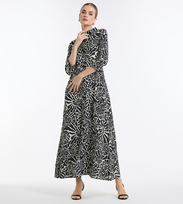 Abstract Printed 3/4 Sleeves Shirt Dress
