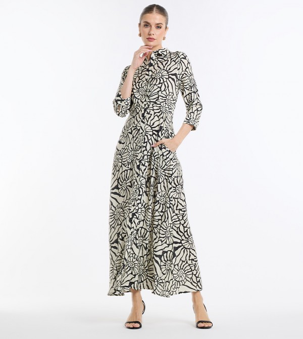 Abstract Printed 3/4 Sleeves Shirt Dress