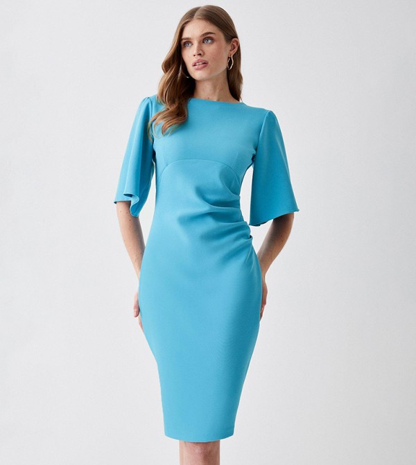 Buy Coast Flare Sleeves Ruche Waist Midi Dress In BRIGHT BLUE ...