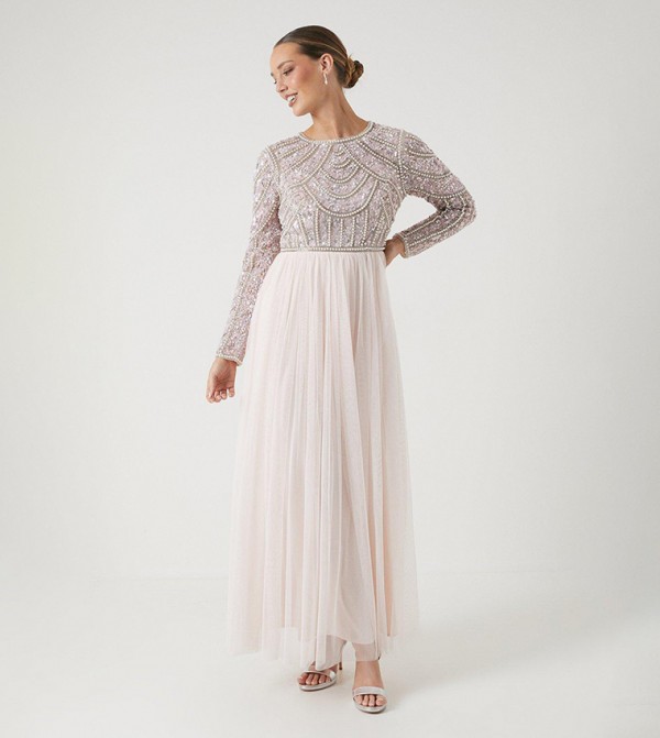 Pearl Embellished Bodice Bridesmaids Tulle Skirt Dress
