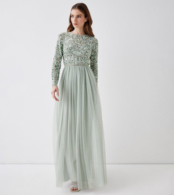 Elyse embellished tulle maxi bridesmaid dress best sale