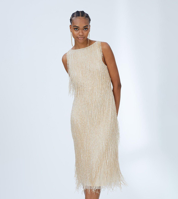 STUDIO S Embellished Midi Dress Champagne Gold