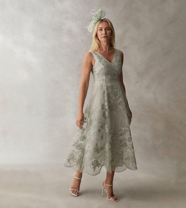 Buy Coast Premium Plunge Neck Cutwork Lace Midi Dress In Sage 6thStreet UAE