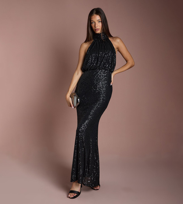 Sequined Halterneck Maxi Bridesmaid Dress