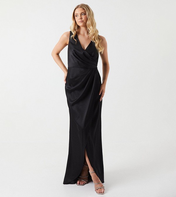 Ruched Waist Detail Satin Bridesmaids Dress