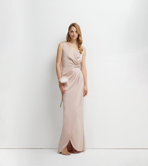 Ruched Waist Detail Satin Bridesmaids Dress