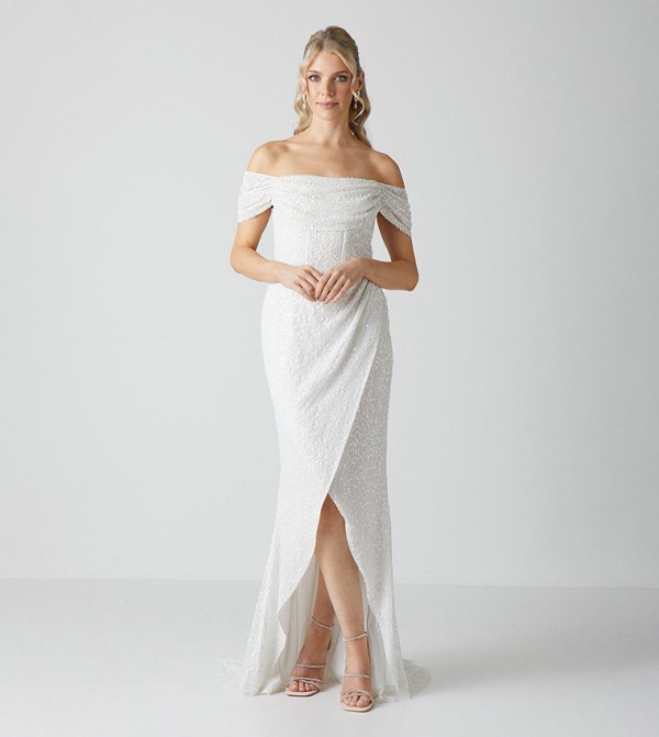 Buy Coast Draped Bardot Cap Sleeves Wrap Skirt Wedding Dress In