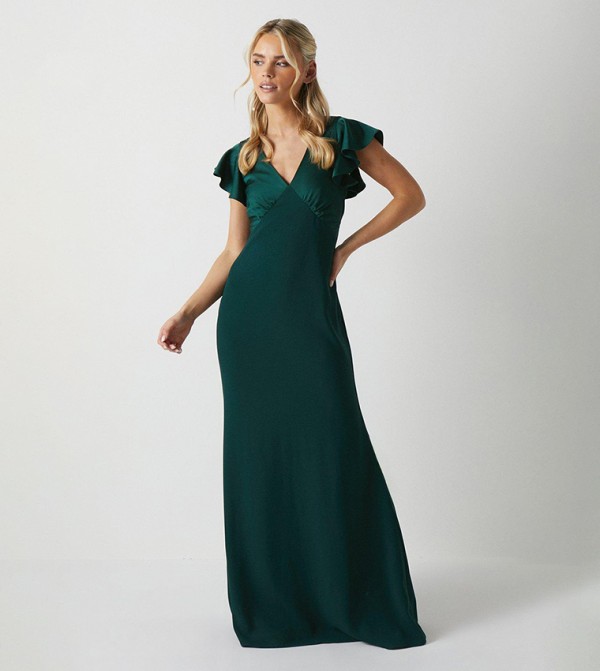 Petite V-Neck Angel Sleeves Satin Bridesmaids Dress