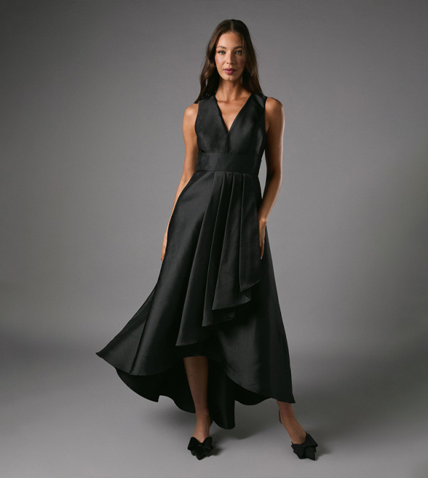 Coast Honoured Petite Sleeveless Plunge Waterfall Twill Maxi Bridesmaid Dress