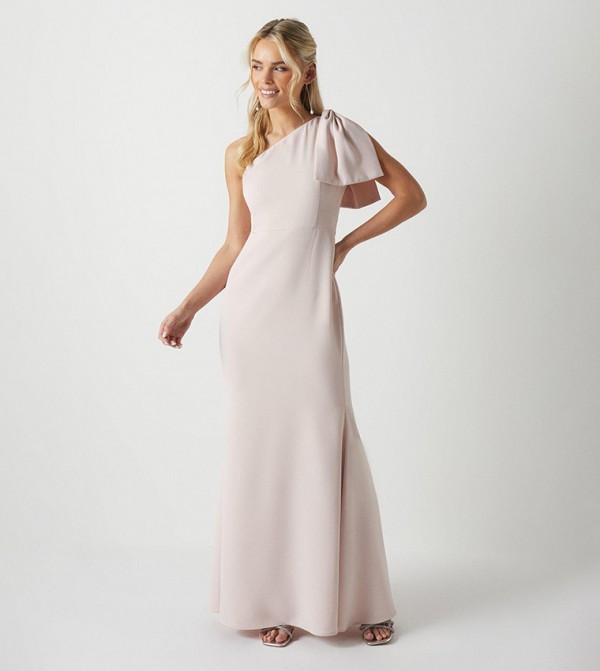 One shoulder pink outlet bridesmaid dress