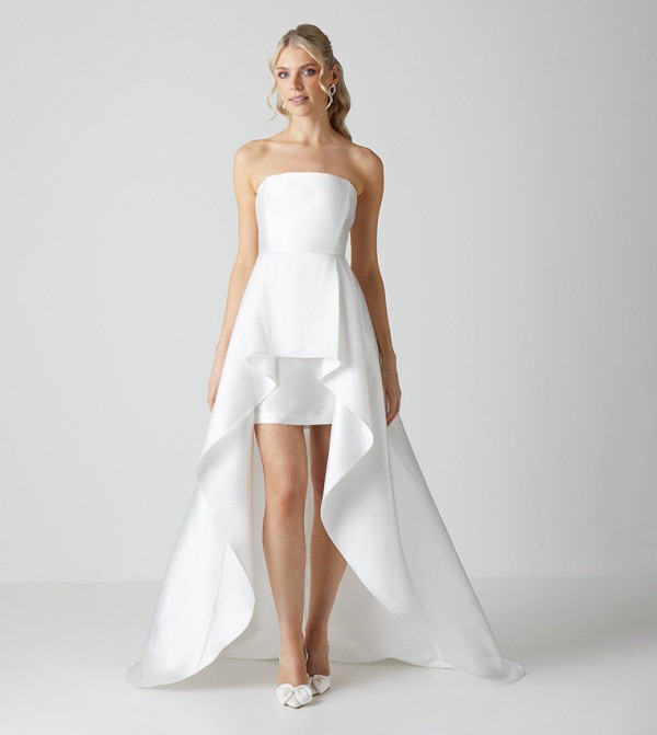 Bandeau Twill Mini with Full Overskirt Wedding Dress