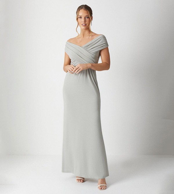Ruched Bardot Fishtail Slinky Jersey Bridesmaids Maxi Dress