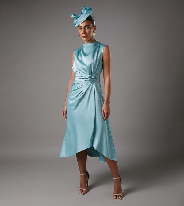 Satin Midi Dress with Twist Waist