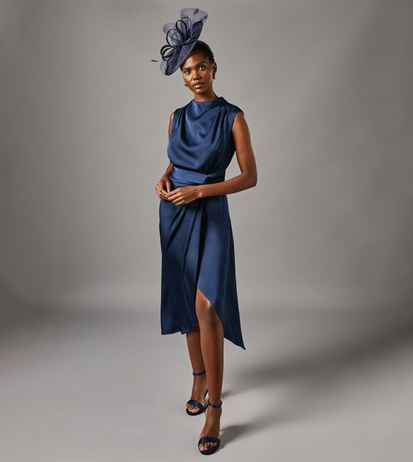 Twist Waist Satin Midi Dress