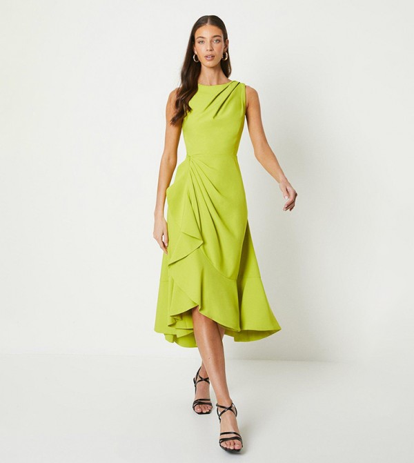 Crepe Ruffle Dress with Low Back