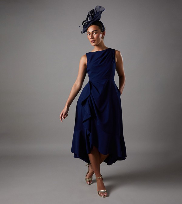 Crepe Ruffle Dress with Low Back