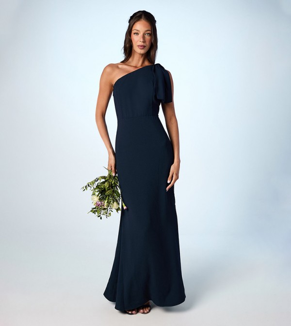 Bow One Shoulder Maxi Bridesmaid Dress