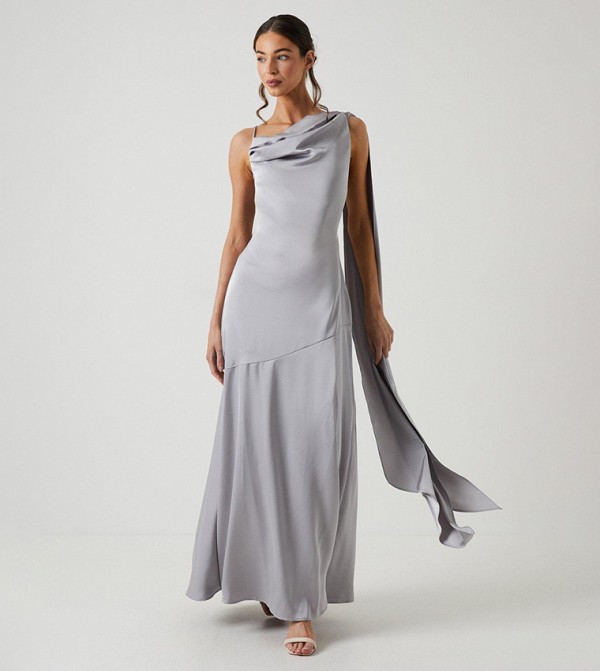 Drape Detail Bias Cut Satin Bridesmaids Dress