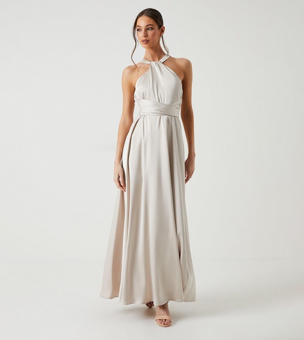 Twist Halterneck Satin Bridesmaids Dress