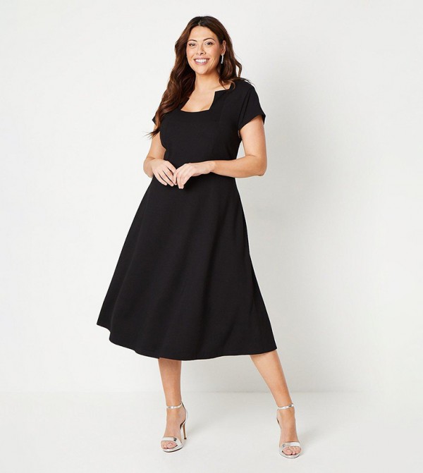 Curve Ponte Midi Dress with Square Neckline