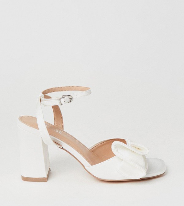 Tina Bridal Satin Ruffle High Block Heel Sandals