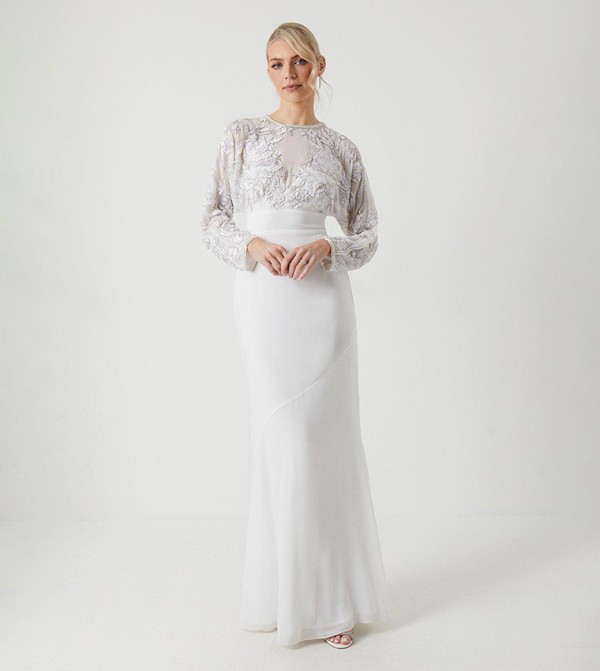 Long Sleeves Embellished Bodice Wedding Dress