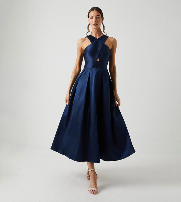 Cross Neck Twill Bridesmaids Dress