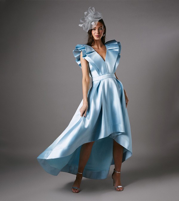 Flutter Sleeves V-Neck Midi Dress