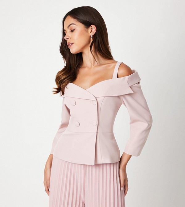 3/4 Sleeves Off Shoulder Peplum Blazer