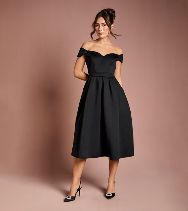 Scuba Sweetheart Neck Midi Dress