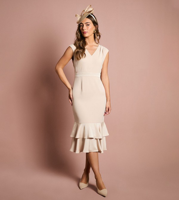 Satin Back Crepe Dress with Peplum