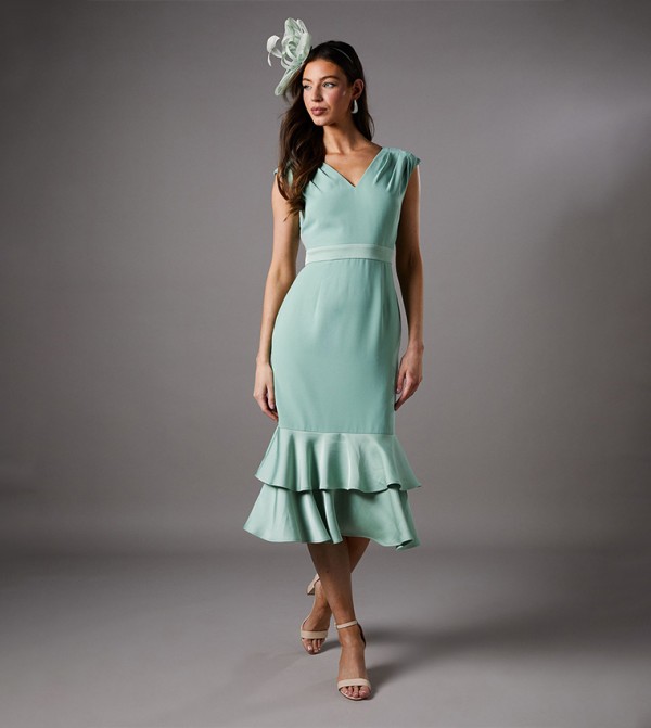 Satin Back Crepe Midi Dress