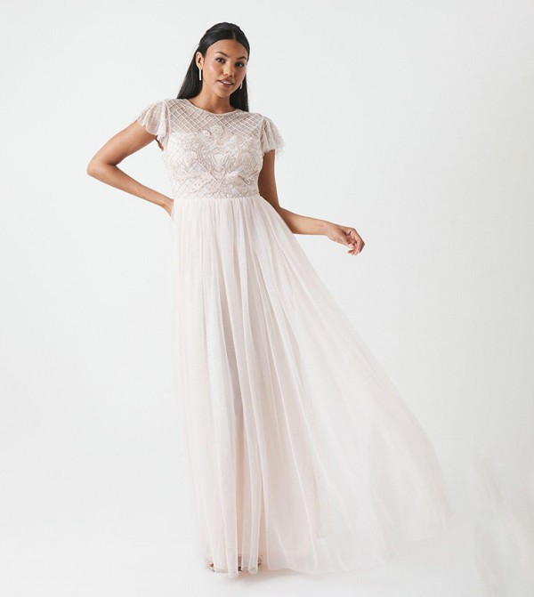 Embellished Short Sleeves Two In One Bridesmaids Dress