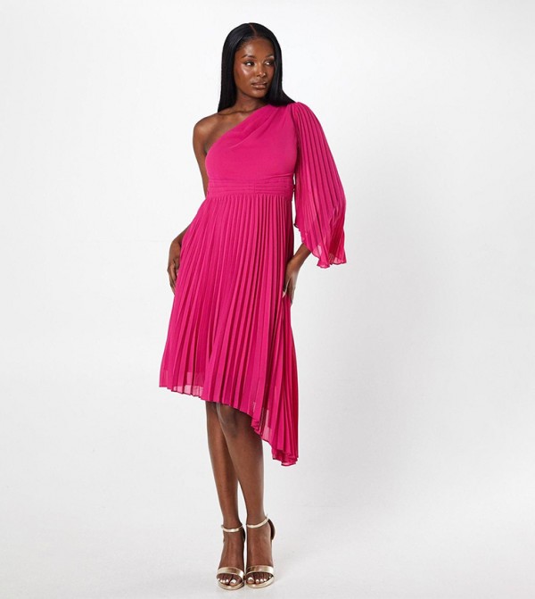 Asymmetric Skirt Pleated Georgette Midi Dress