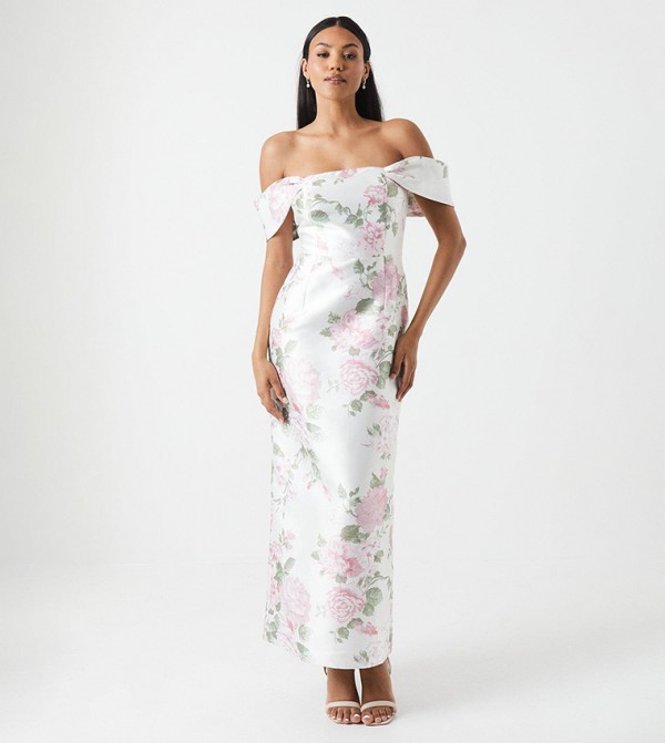 Peony Printed Twill Column Bridesmaids Dress