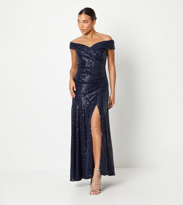 Buy Coast Petite Sequin Bardot Maxi Dress In Navy 6thStreet Bahrain