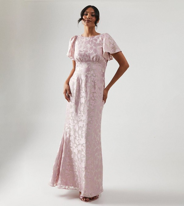 Cowl Back Satin Burnout Bridesmaid Maxi Dress