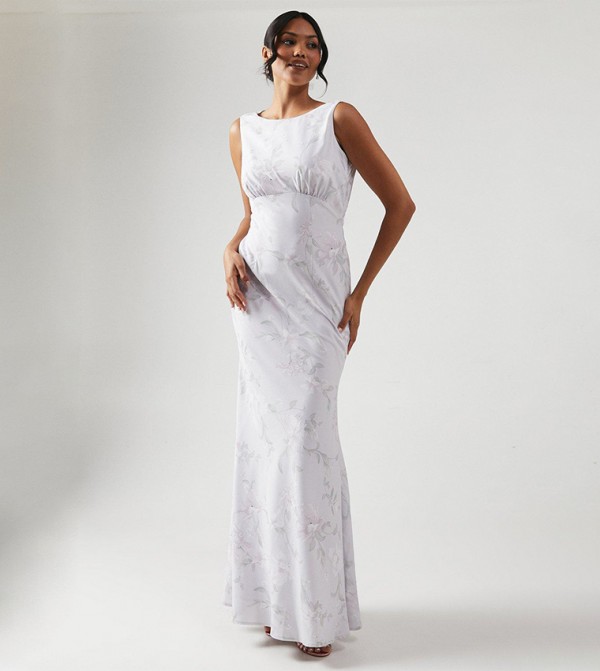 Printed Cowl Back Bridesmaids Dress