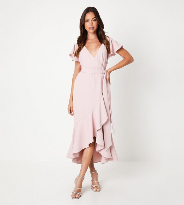 Ruffle Wrap V-Neck Mid Wedding Dress