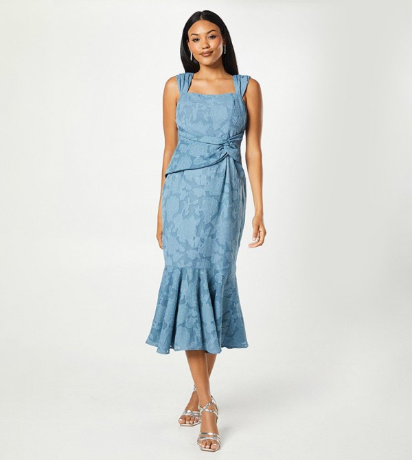 Twist Detail Jacquard Midi Dress