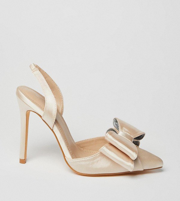 Tamara Satin Bow Sling Back Stiletto Heel Pumps