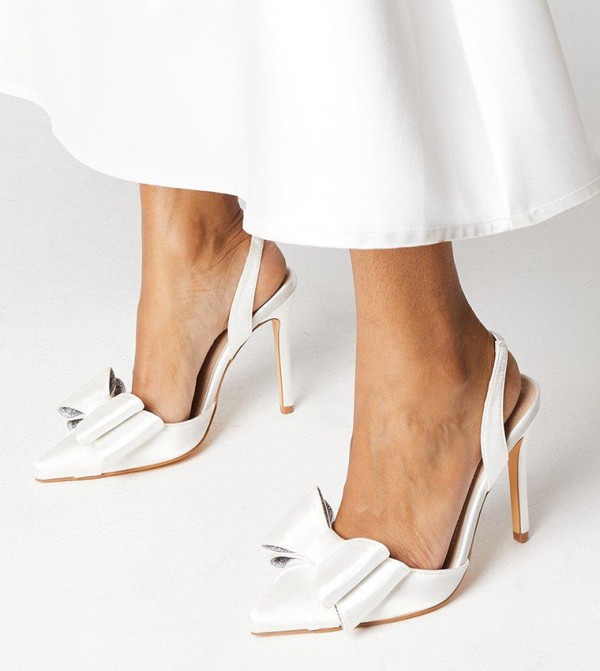 Tamara Bridal Satin Bow Sling Back Stiletto Heel Pumps
