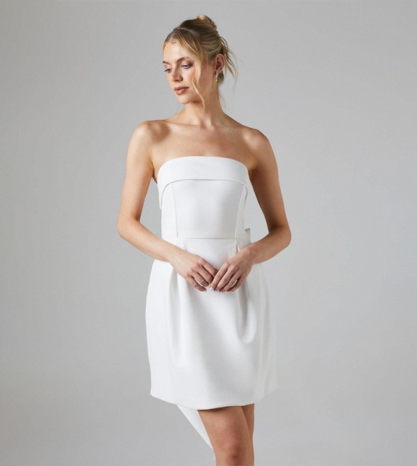 Strapless Bow Back Mini Wedding Dress