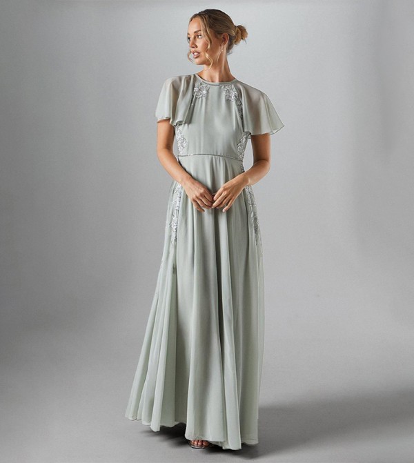 Embroidered Winter Floral Bridesmaid Maxi Dress