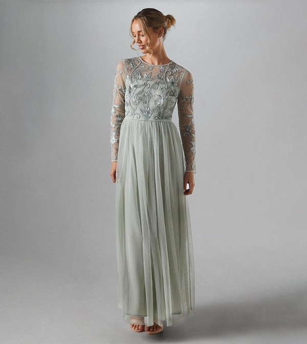 Embroidered Tulle Skirt Bridesmaid Maxi Dress